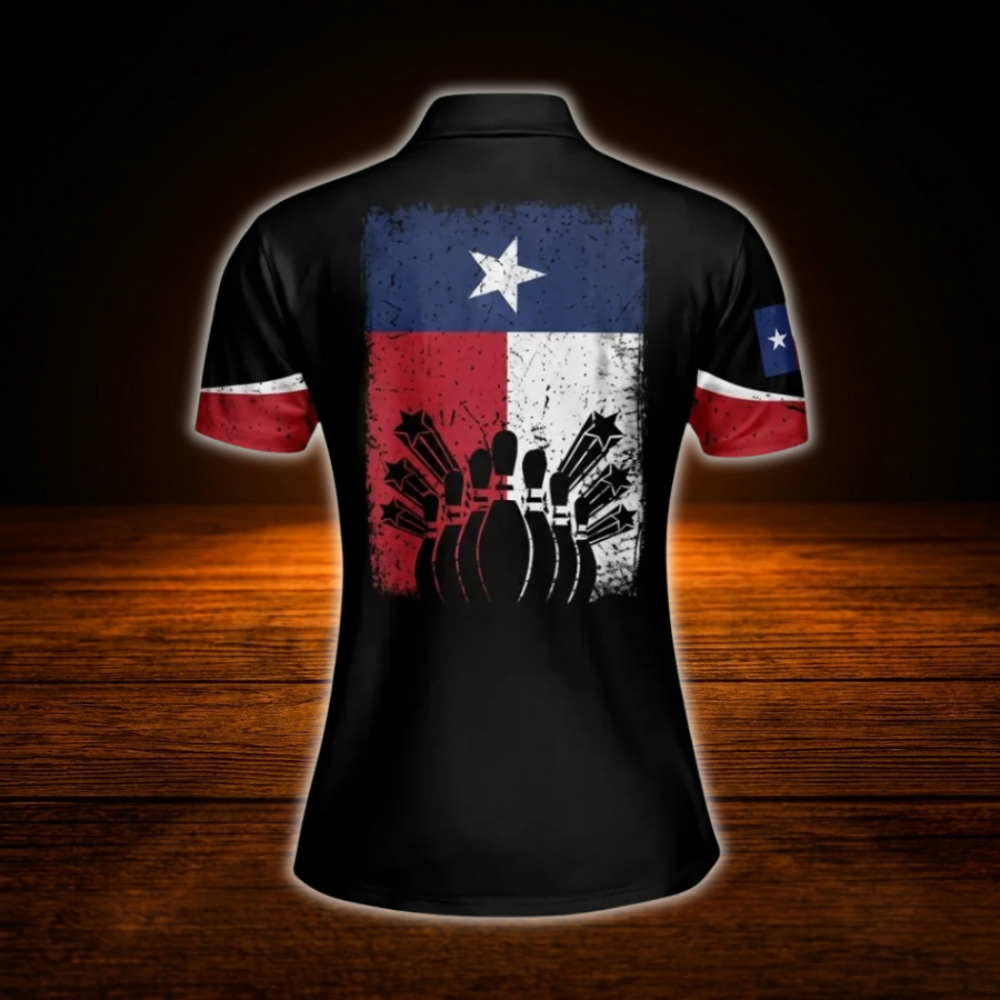 Custom Texas Flag Women Polo Bowling Shirts, Custom Texas Bowling Shirts For Women