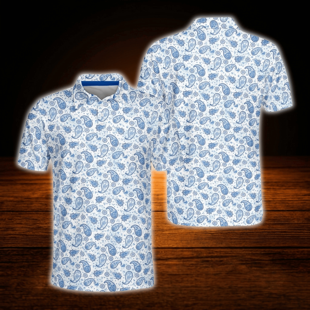 Blue Paisley Golf Polo Shirt For Men, Paisley Golf Shirt