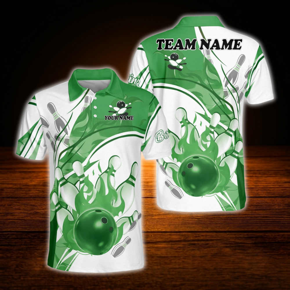 Custom Red Flaming Ball Bowling Polo Shirt For Men, Custom Flame Bowling Team Shirt