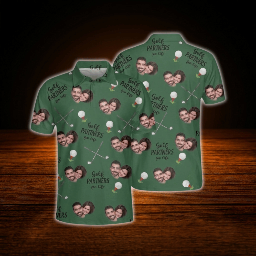 Golf Partners For Life Custom Face Matching Golf Polo Shirt For Men And Women, Custom Photo Couples Golf Shirts