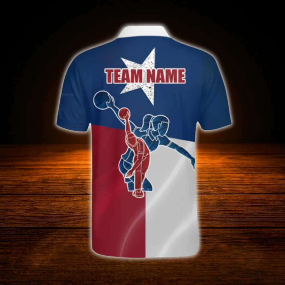 Custom Texas Flag Bowling Polo Men's Shirts, Custom Texas Team Bowling Shirts