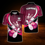 Red And Black Custom Team Bowling Polo Shirt For Men, Custom Bowling Team Shirt