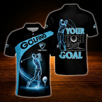 Your Hole Is My Goal Custom Mens Blue Black Golf Polo Shirt, Custom Funny Golf Shirt