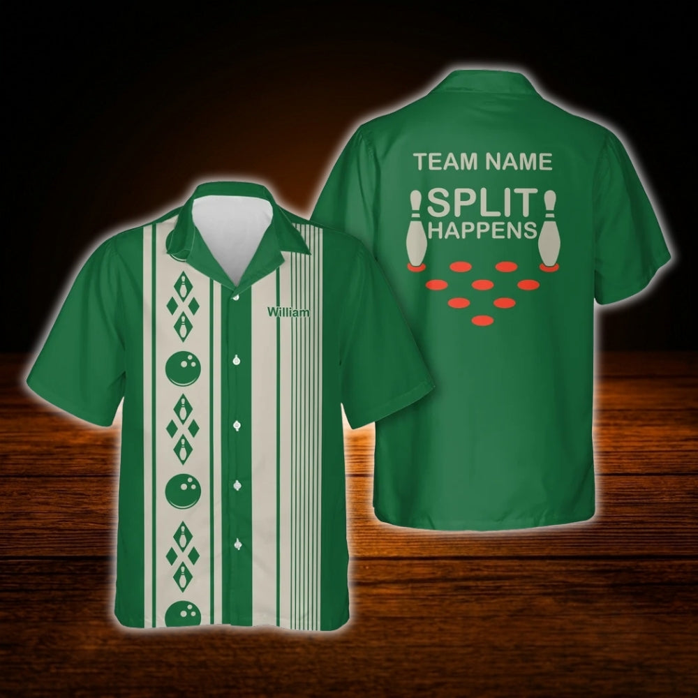 Split Happens Custom Navy Bowling Hawaiian Shirt, Custom Funny Bowling Shirt