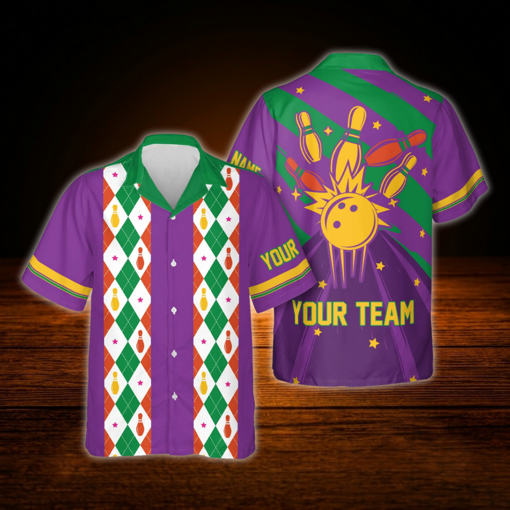 Blue Retro Custom Bowling Hawaiian Shirt, Custom Team Retro Bowling Shirt