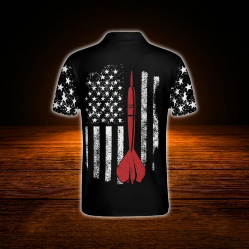 Skull USA Flag Custom Mens Dart Polo Shirt, Custom Skull Darts Shirt For Team