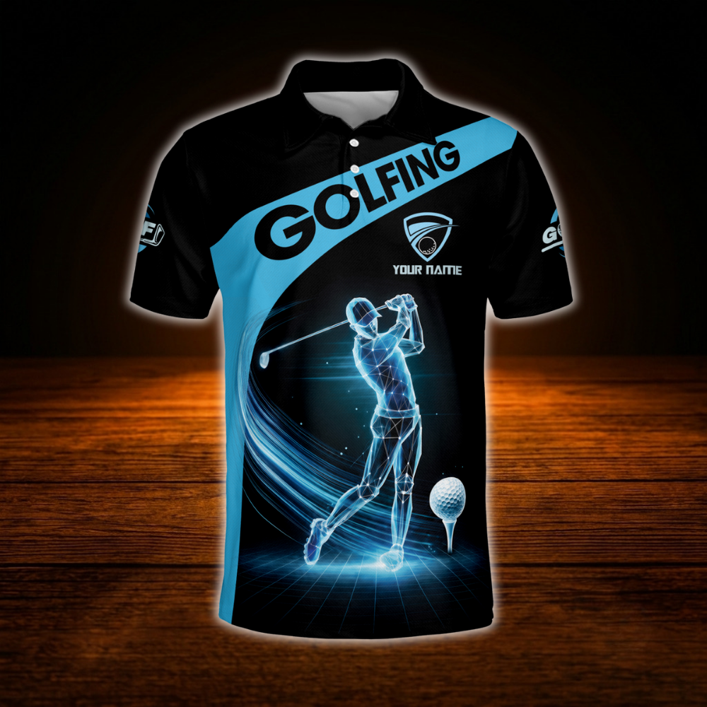 Your Hole Is My Goal Custom Mens Blue Black Golf Polo Shirt, Custom Funny Golf Shirt