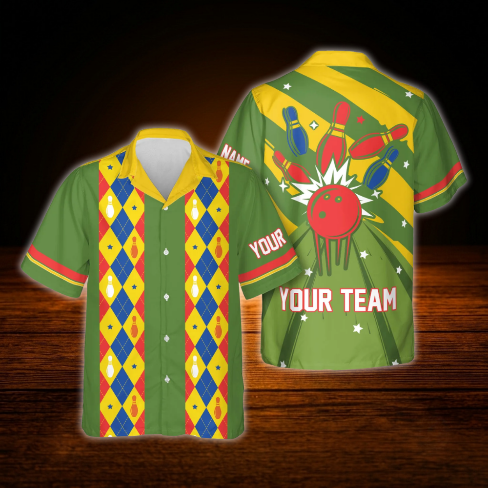 Blue Retro Custom Bowling Hawaiian Shirt, Custom Team Retro Bowling Shirt