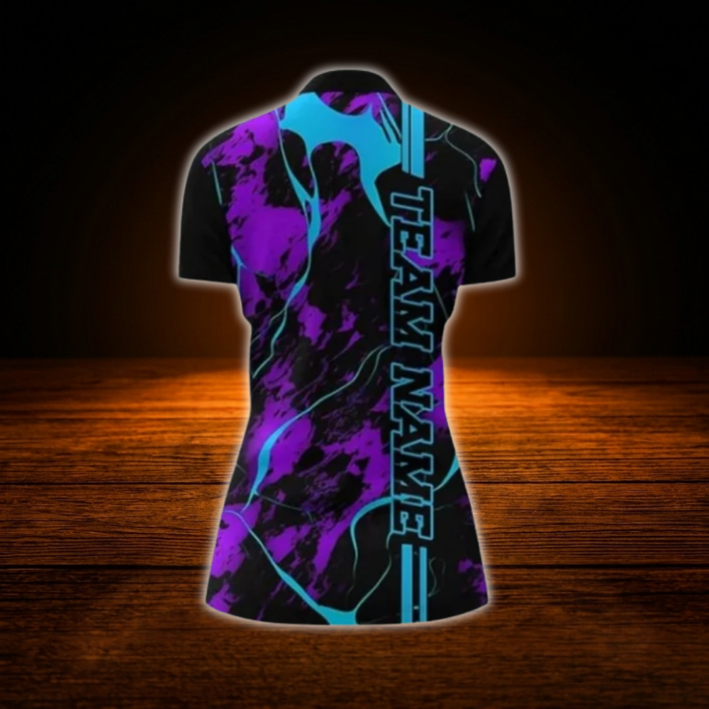 Custom Flame Purple Blue Women's Bowling Jersey, Custom Flame Bowling Team Shirt Ladies