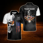 Custom Skull USa Flag Billiard Men Polo Shirt, Custom Skull Billiard Shirt For Team