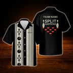 Split Happens Custom Navy Bowling Hawaiian Shirt, Custom Funny Bowling Shirt