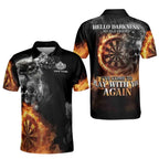 Hello Darkness My Old Friend I've Come To Play With You Again Custom Flame Skull Darts Polo Shirts For Men, Custom Funny Darts Shirts For Team DE0056