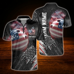 Custom American Flag Ball Men's Bowling Jersey, Custom Patriotic Bowling Team Shirt