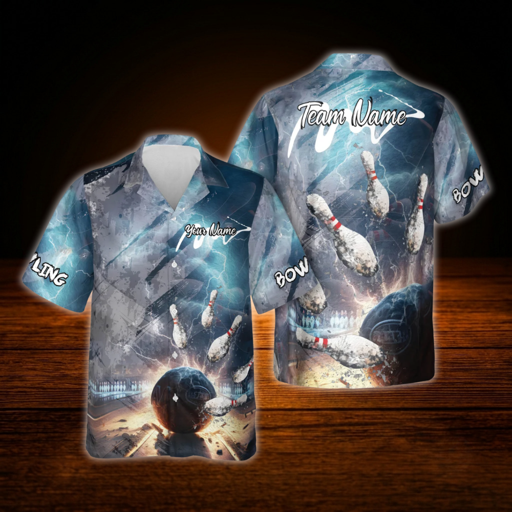 Custom Thunder Lightning Bowling Hawaiian Shirt For Men, Custom Team Bowling Shirt