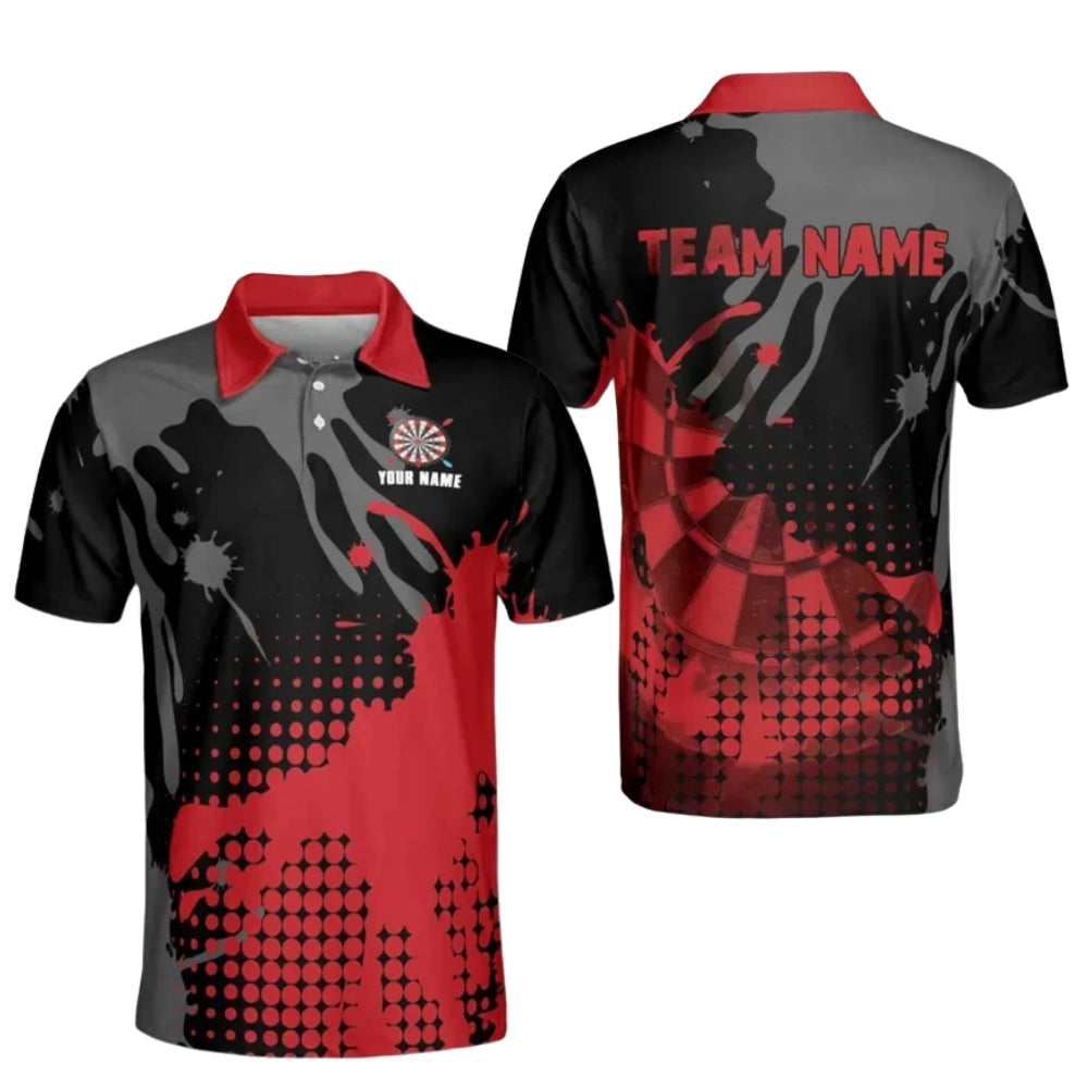 Custom Team Black And Red Darts Polo Shirts For Men, Custom Darts Shirts DE0057