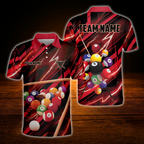 Custom Red Lightning Billiard Team Polo Shirt, Custom Black And Red Billiard Shirt