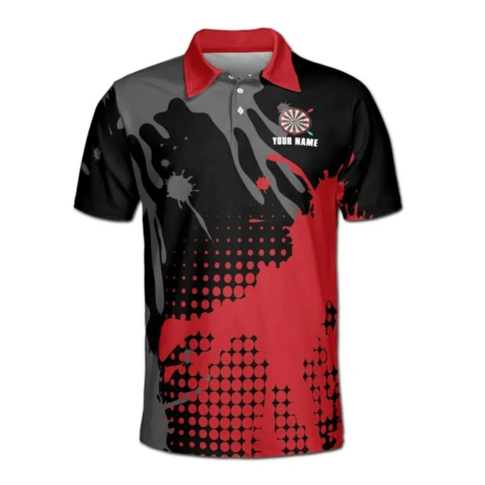 Custom Team Black And Red Darts Polo Shirts For Men, Custom Darts Shirts DE0057