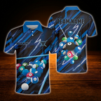 Custom Red Lightning Billiard Team Polo Shirt, Custom Black And Red Billiard Shirt