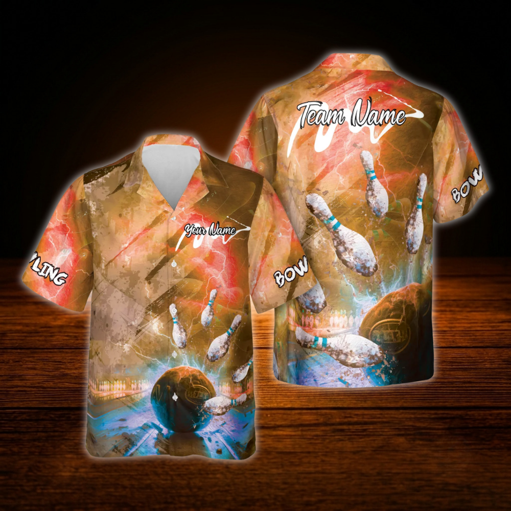 Custom Thunder Lightning Bowling Hawaiian Shirt For Men, Custom Team Bowling Shirt