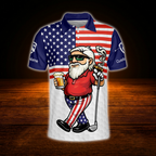 Happiness Is And Old Man With A Beer And Golf Club Custom Old Man USA Flag Golf Polo Shirt, Custom Funny Beer Golf Shirt