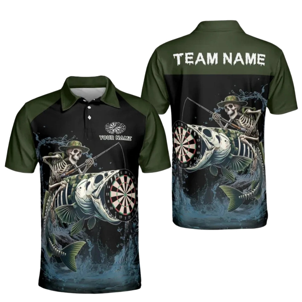 Custom Men's Skull Fishing Darts Polo Shirt, Custom Skull Darts Team Shirts DE0058