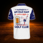Happiness Is And Old Man With A Beer And Golf Club Custom Old Man USA Flag Golf Polo Shirt, Custom Funny Beer Golf Shirt