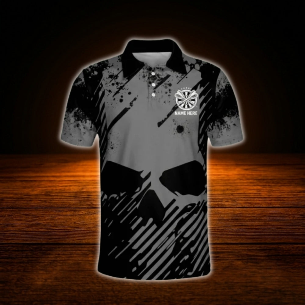Custom Skull Black Dart Polo Shirt For Men, Custom Skull Dart Team Shirt