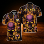 Custom Skull Green Flame Bowling Men Polo Shirt, Custom Skull Bowling Shirt For Team
