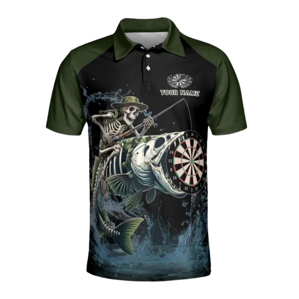 Custom Men's Skull Fishing Darts Polo Shirt, Custom Skull Darts Team Shirts DE0058