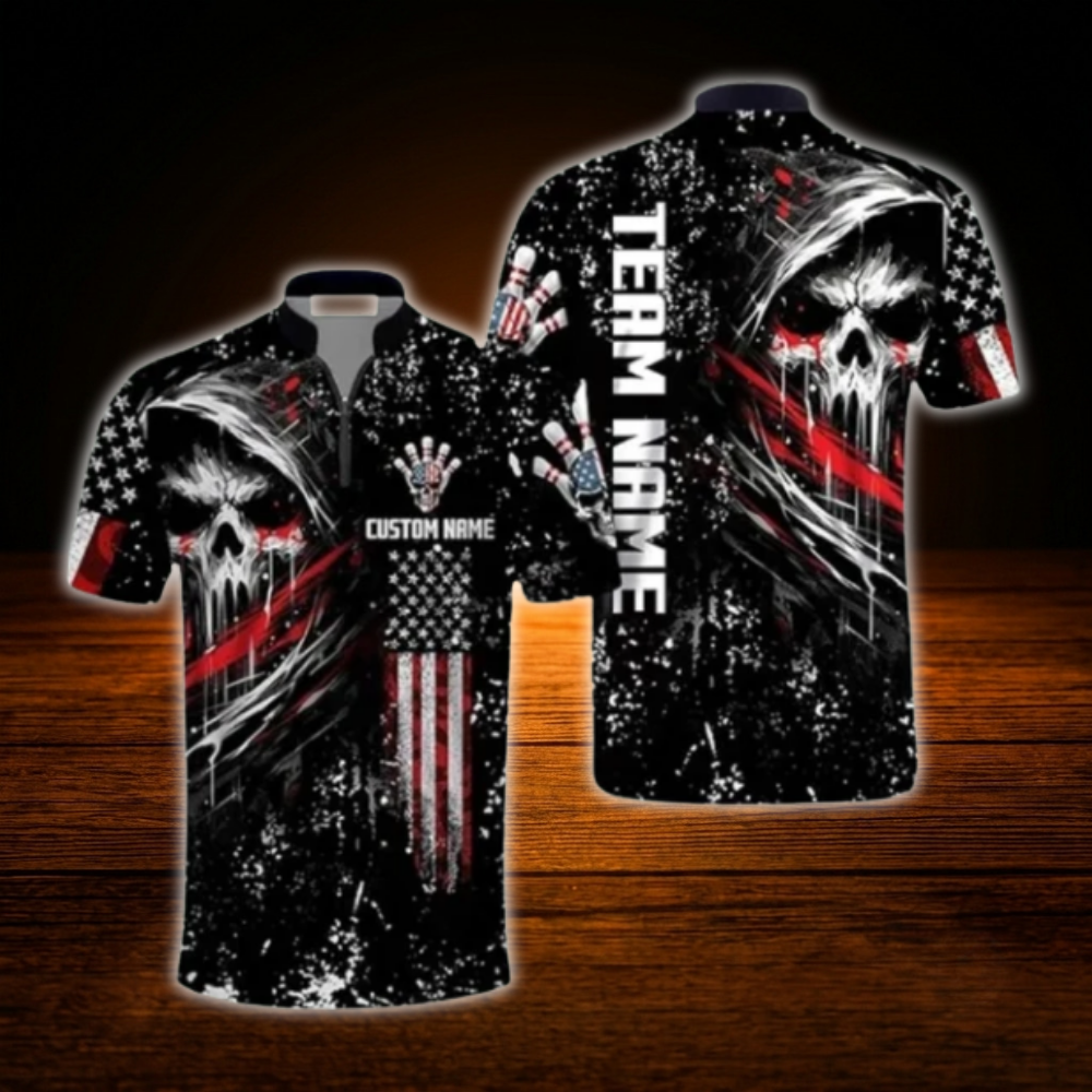 Custom Skeleton Bowling Jersey For Men, Custom Skull Bowling Shirt Team