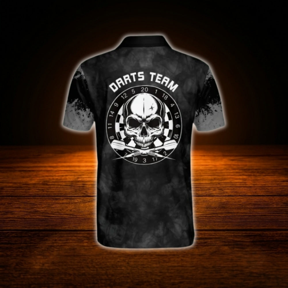 Custom Skull Black Dart Polo Shirt For Men, Custom Skull Dart Team Shirt