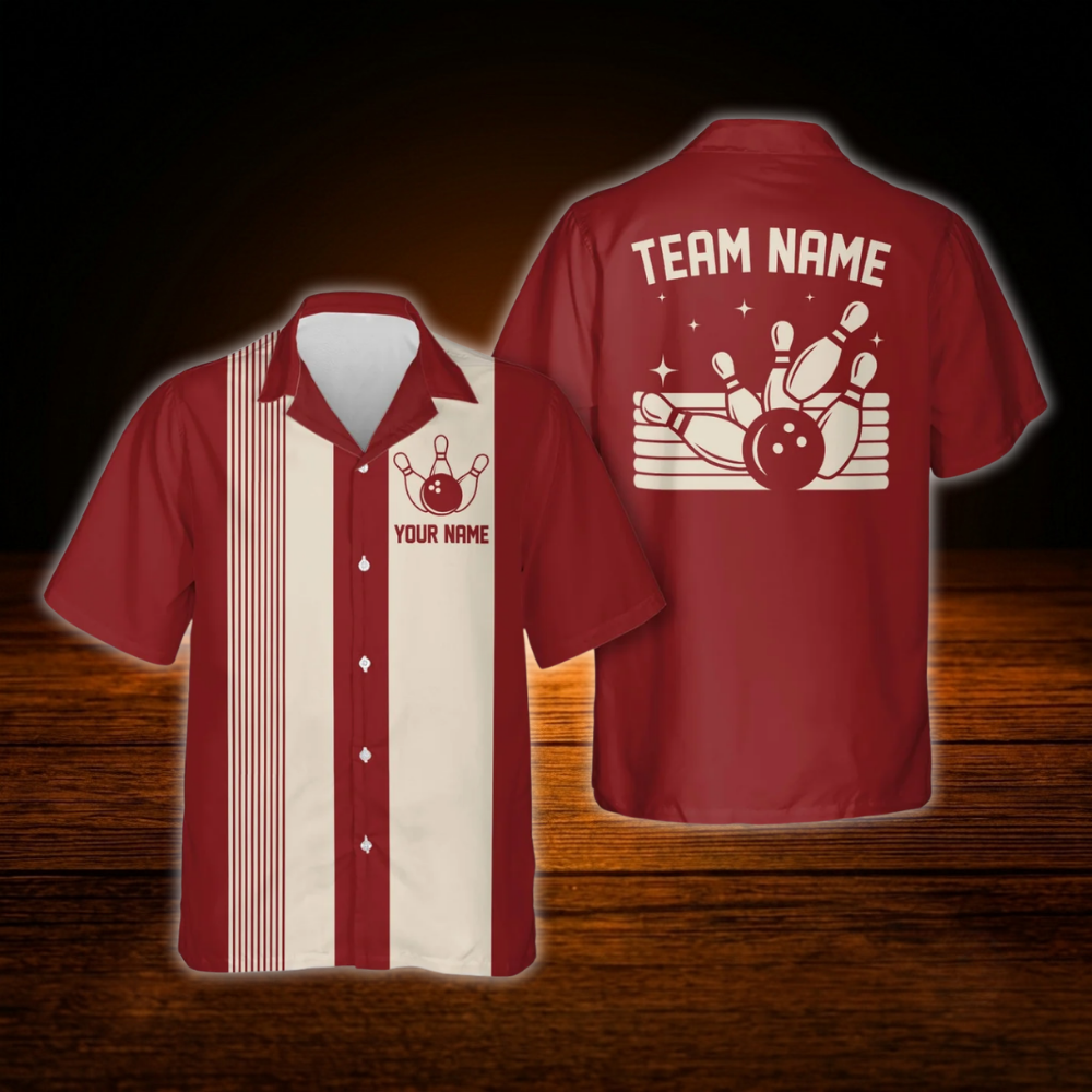 Custom Blue Beige Vintage Bowling Hawaiian Shirt, Custom Vintage Bowling Shirt For Team