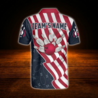 Custom American Flag Mens Polo Bowling Shirts, Custom Patriotic Team Bowling Shirts