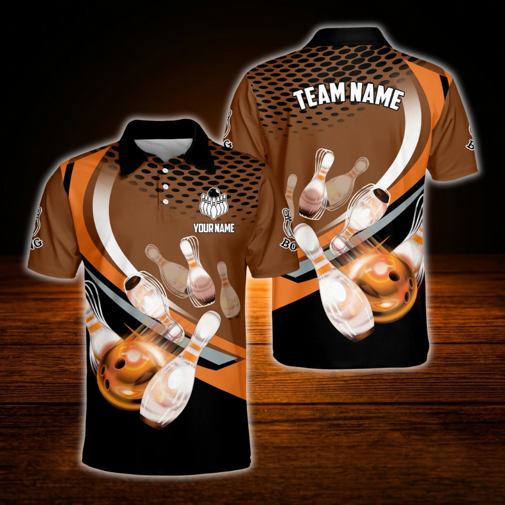 Red And Black Custom Team Bowling Polo Shirt For Men, Custom Bowling Team Shirt