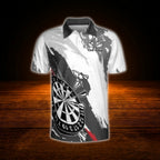 Custom Team Grey White Dart Polo Shirt For Men, Custom Darts Shirt