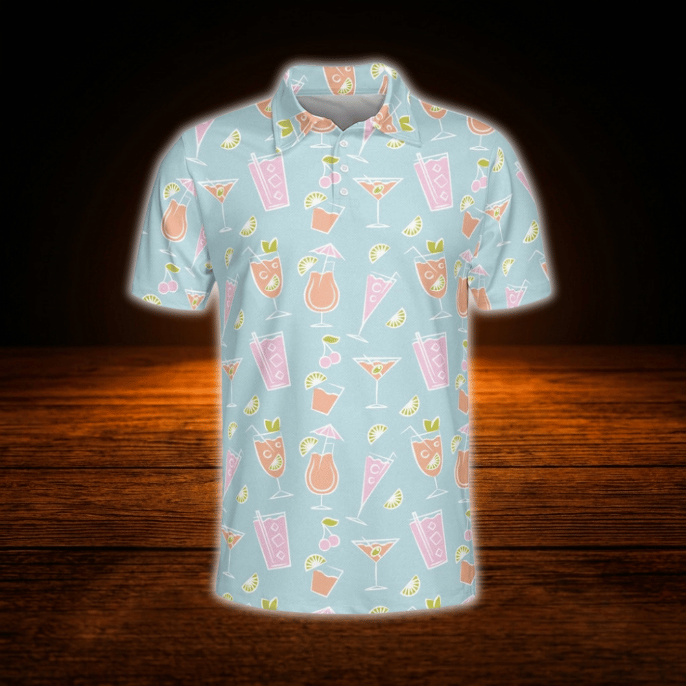 Light Blue Cocktail Golf Polo Shirts For Men, Cocktail Golf Shirts