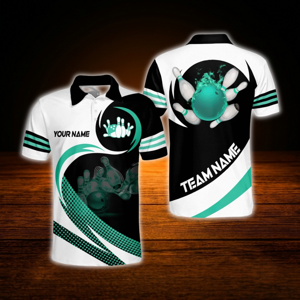 Custom Team White Mens Bowling Polo Shirts, Custom Team Bowling Shirts