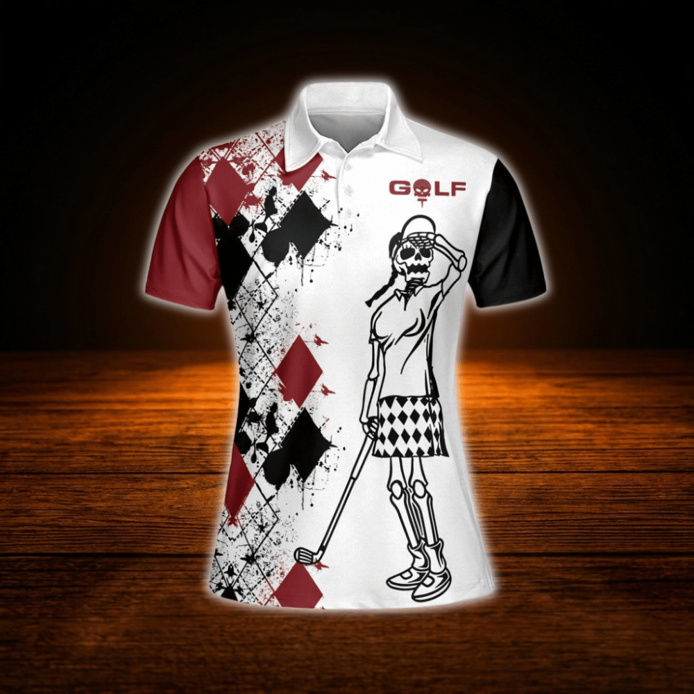 I Was One Under Today Women's Argyle Skull Golf Polo Shirts, Funny Skull Golf Shirt For Women