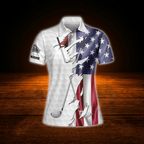 Personalized American Flag Ladies Golf Polo Shirts, Custom Patriotic Golf Shirts For Ladies