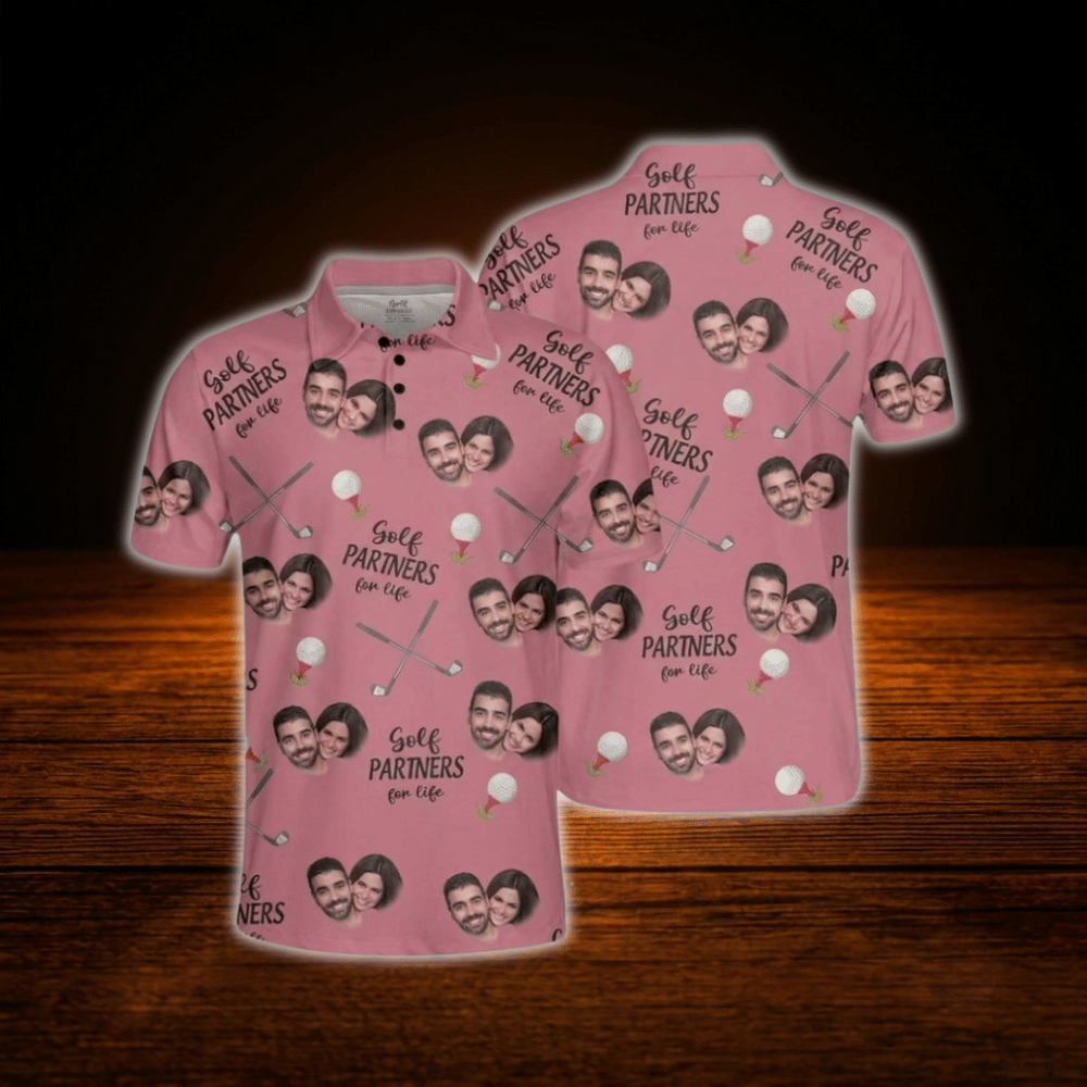Golf Partners For Life Custom Face Matching Golf Polo Shirt For Men And Women, Custom Photo Couples Golf Shirts