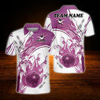 Custom Red Flaming Ball Bowling Polo Shirt For Men, Custom Flame Bowling Team Shirt