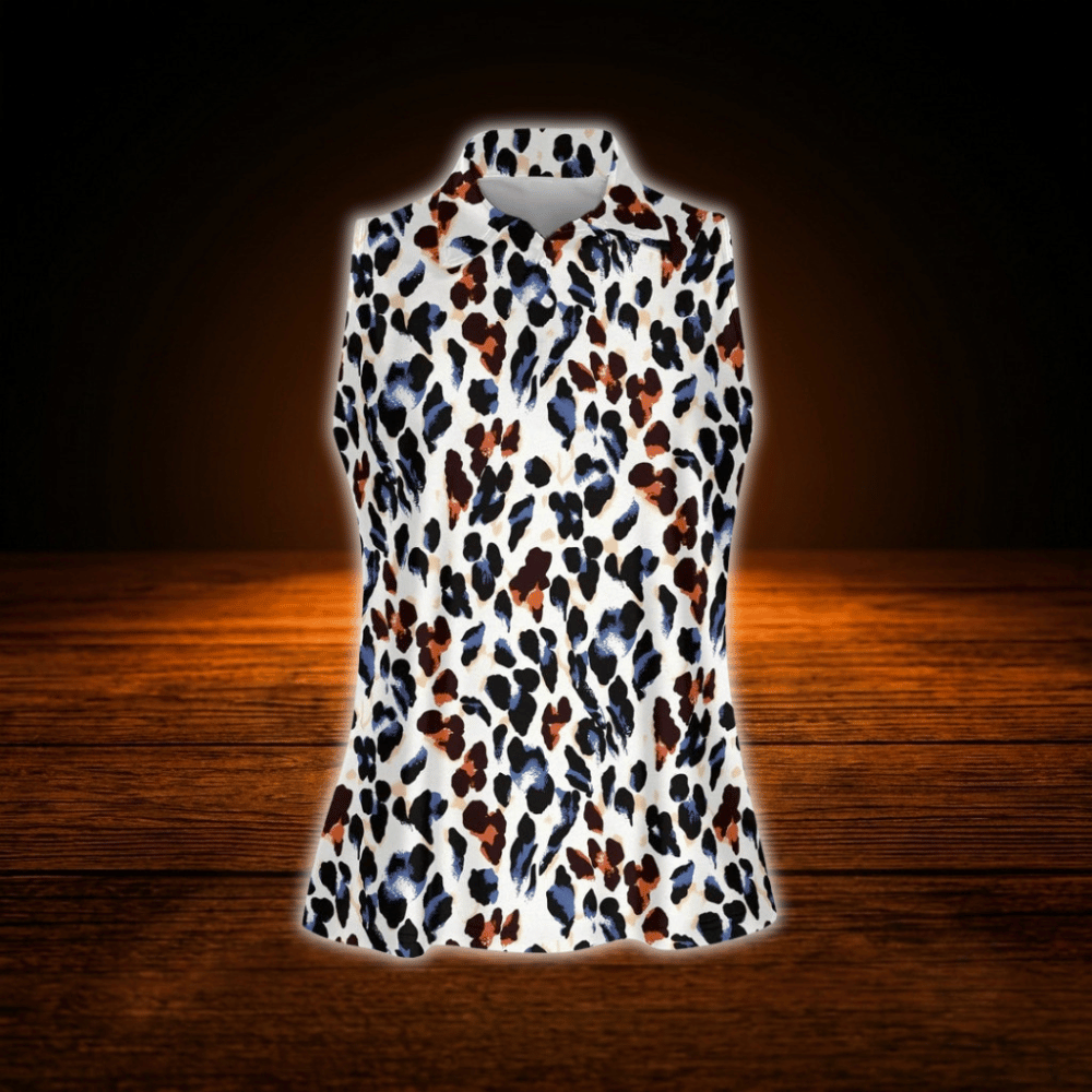 Leopard Women Sleeveless Golf Shirts, Leopard Golf Shirt For Women