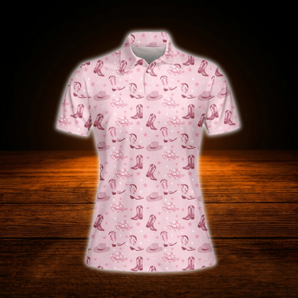 Pink Cowgirl Women's Golf Polo Shirt, Western Golf Shirts For Ladies