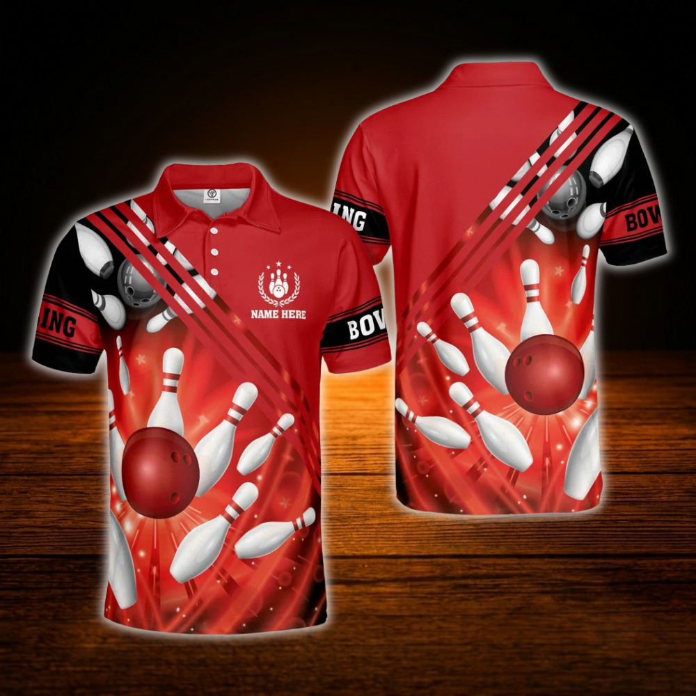 Custom Red Bowling Polo Shirts For Men, Custom Bowling Shirts