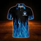 My Bowling Technique Custom Blue Flame Bowling Mens Polo Shirt, Custom Funny Flame Bowling Shirts