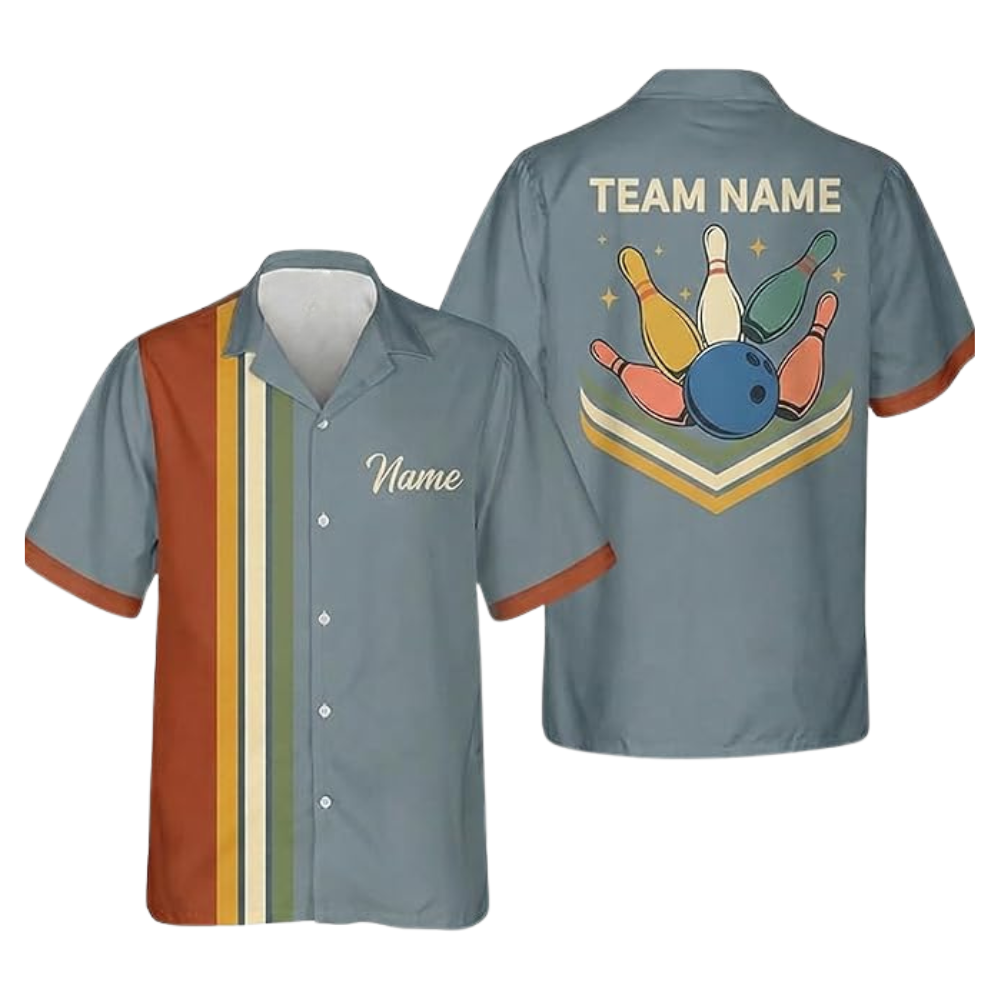 Custom Retro Black Bowling Hawaiian Shirt For Men, Custom Retro Bowling Team Shirts BZ0374