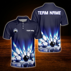 Custom Team Blue Bowling Polo Shirts Mens, Custom Bowling Team Shirt