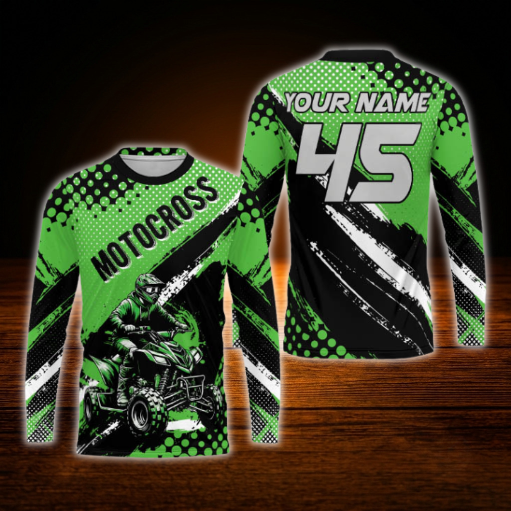 Custom ATV Motocross Men's Orange Black Long Sleeve Jersey, Custom ATV Dirt Bike Shirt