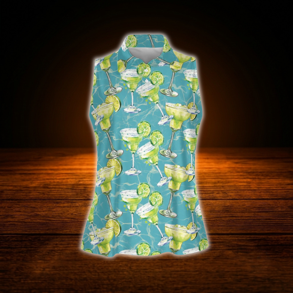 Margarita Cocktail Sleeveless Golf Shirt For Women, Cocktail Golf Shirt For Ladies