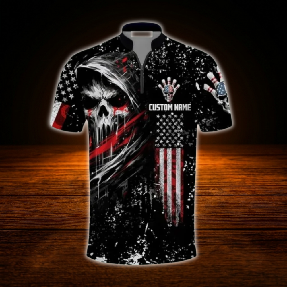 Custom Skeleton Bowling Jersey For Men, Custom Skull Bowling Shirt Team
